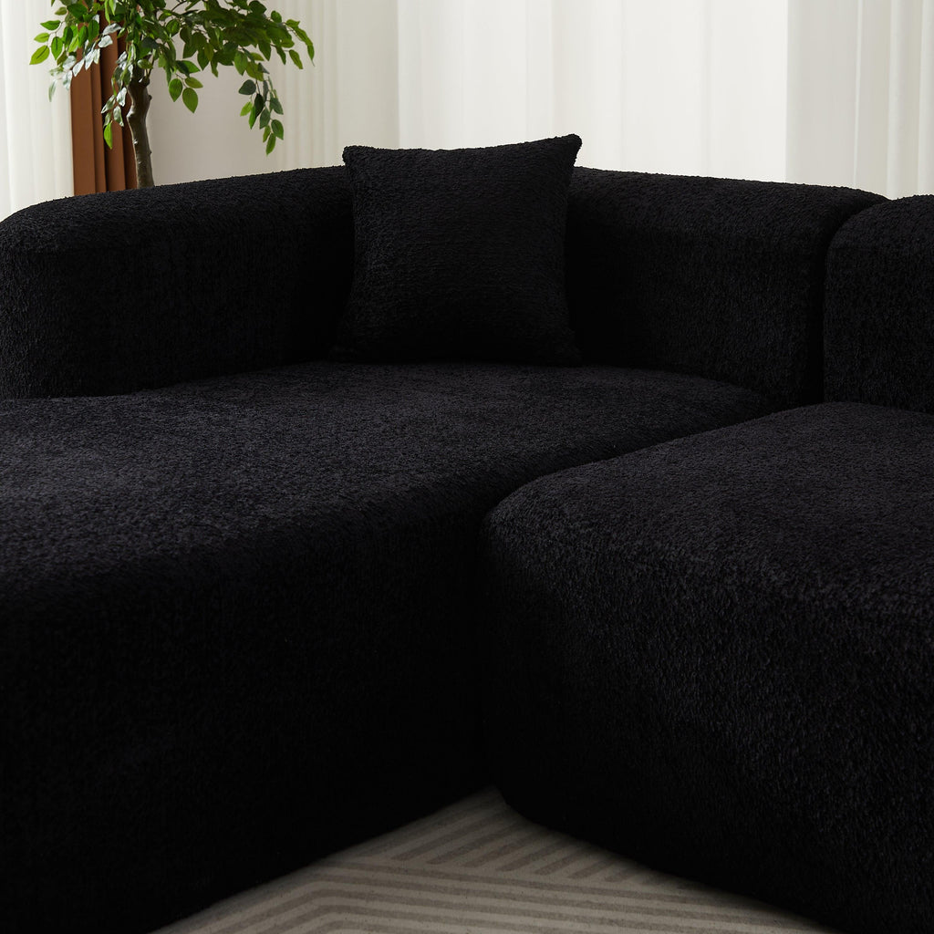 Modular Sectional Sofa with Curved Back & Chenille Fabric.