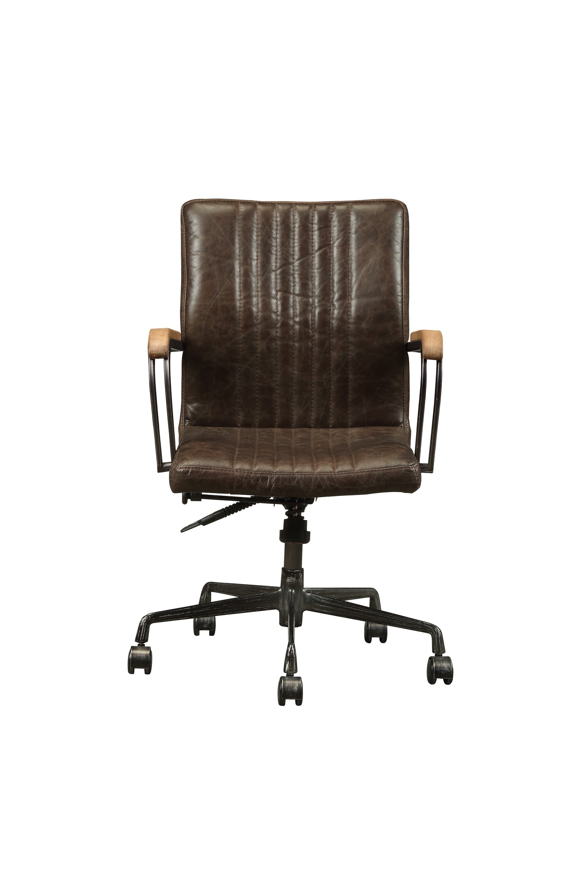 Front view of Top Grain Leather Office Chair with padded seat, metal base, and ergonomic design for all-day comfort.