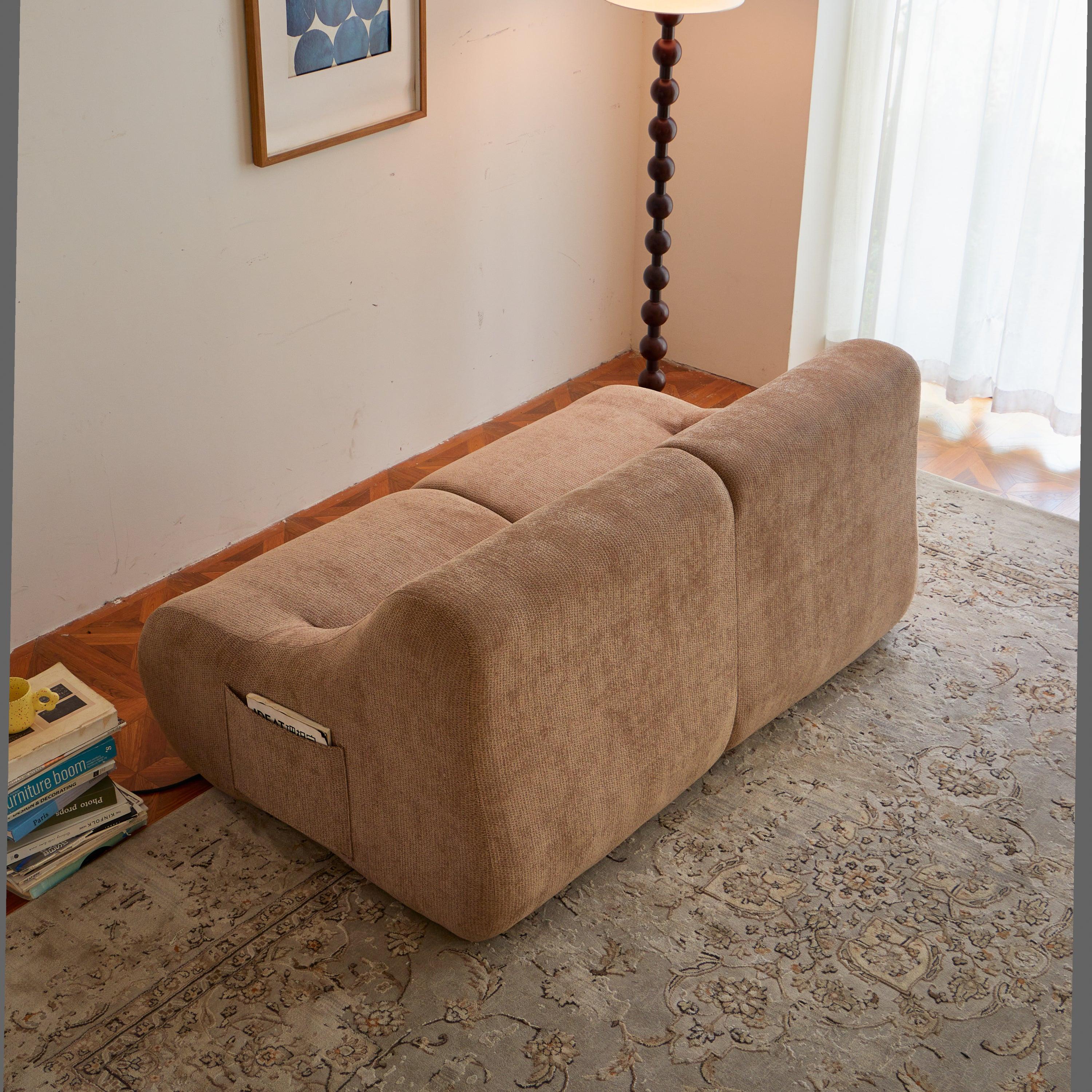 Chenille Fabric 2-Seater Sofa, Easy-Transport, Brown.