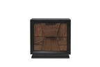 Front view of traditional-style walnut nightstand with 2 spacious drawers and black framing, perfect for compact bedroom storage.