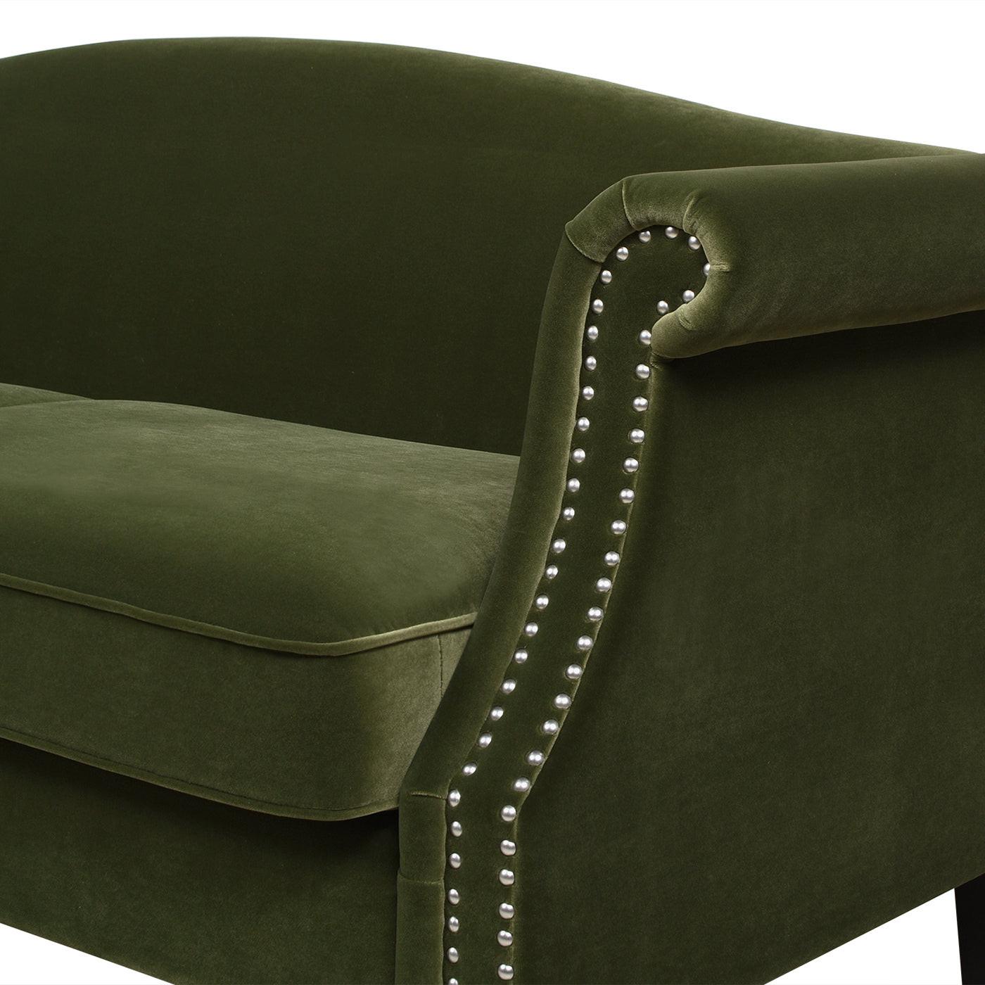 Elaine 77' Small Space Sofa in Olive Green Velvet.