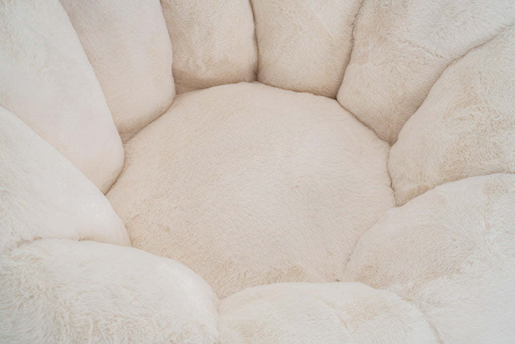 Beige Bean Bag Chair - Floral-Shaped Soft Sofa for Living Room.