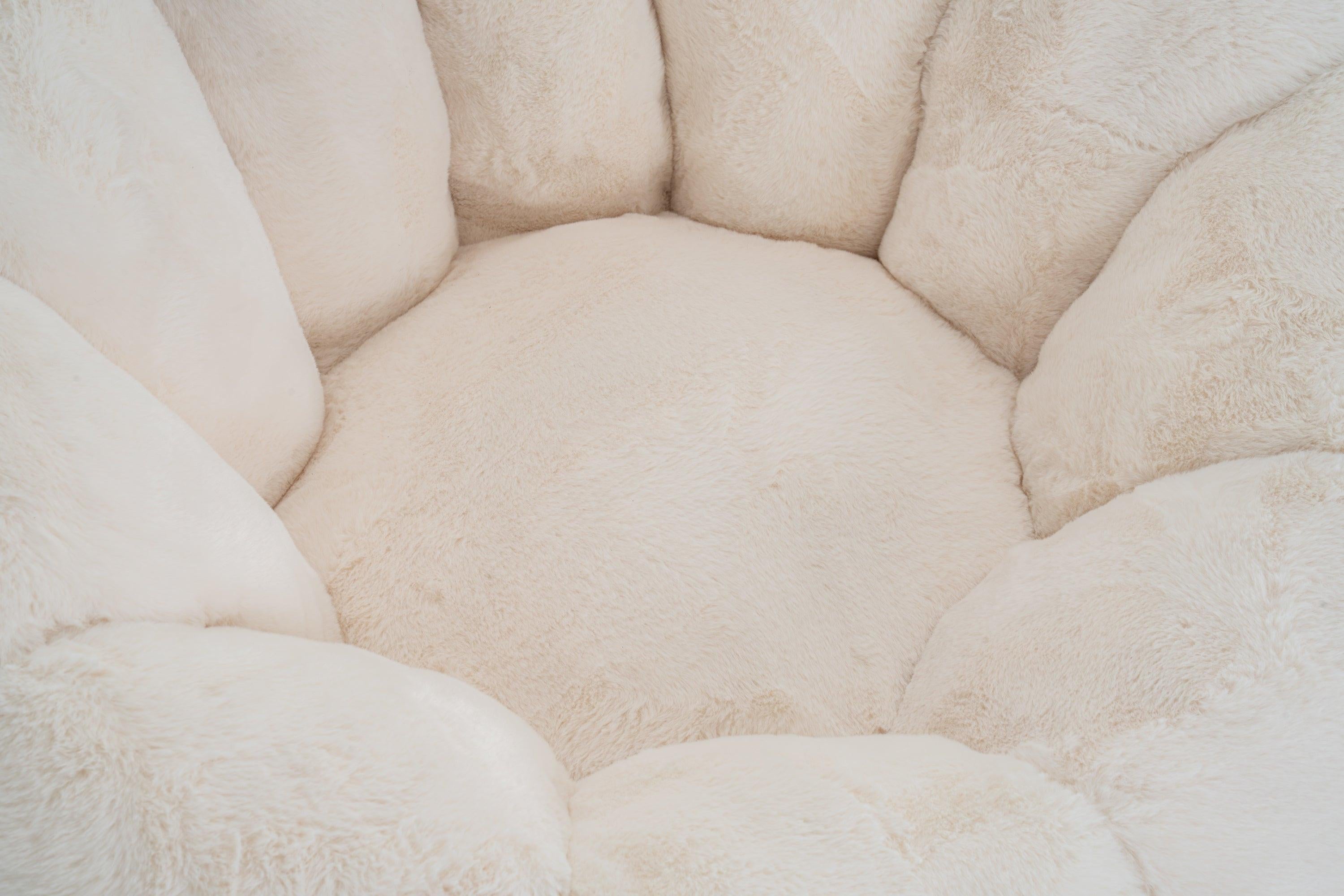 Beige Bean Bag Chair - Floral-Shaped Soft Sofa for Living Room.