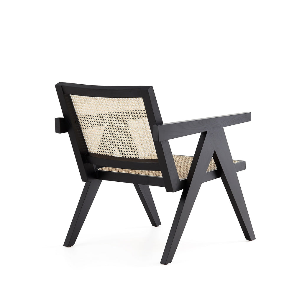 Hamlet Cane Back Wood Accent Armchair in Black and Natural
