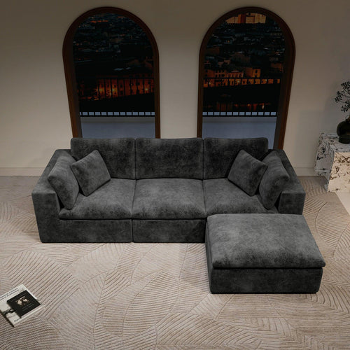 Modular Sectional Sofa Grey - Upholstered Couch for Living Room.