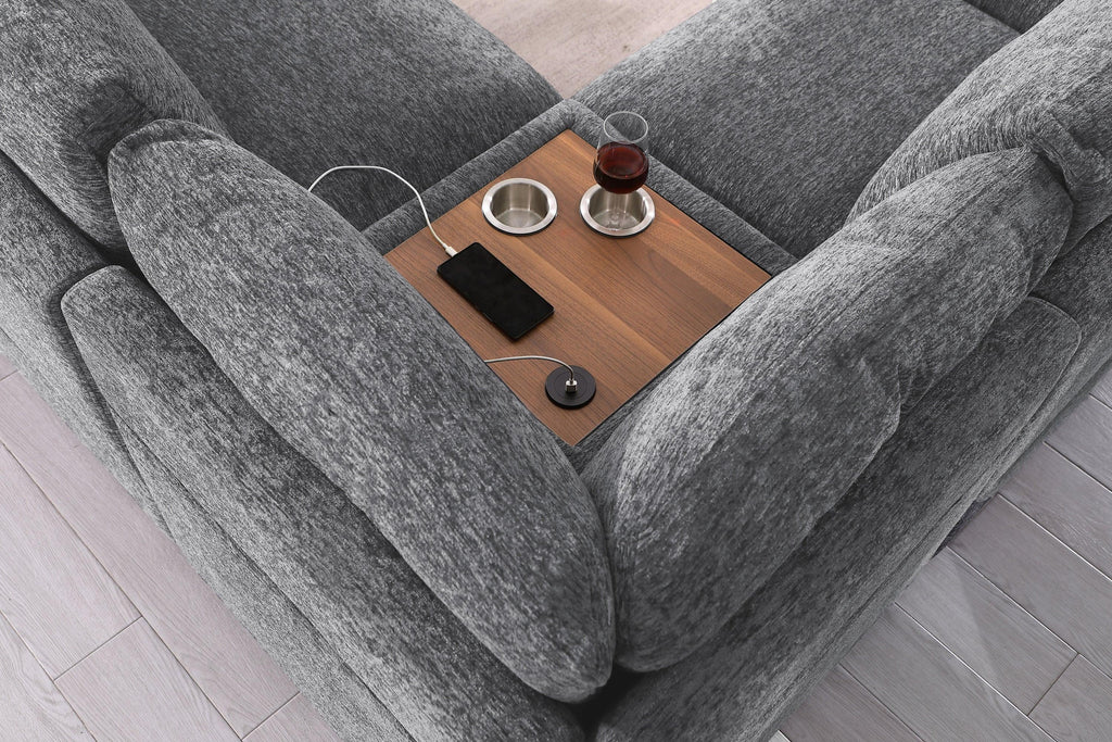 Light Gray Corner Sectional Sofa with Chaise & Cupholders.