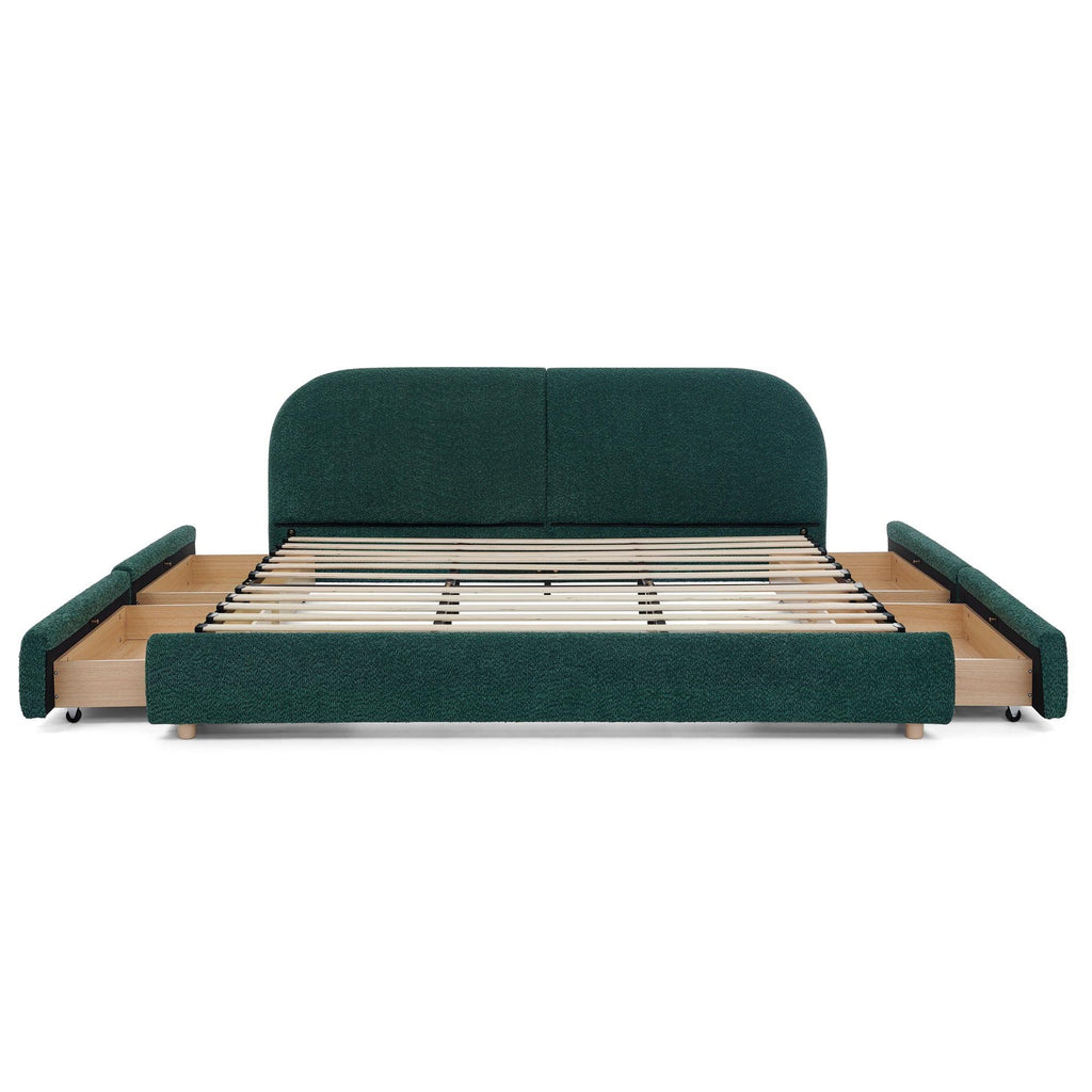 King Size Upholstered Bed Frame in Green - Modern Design.