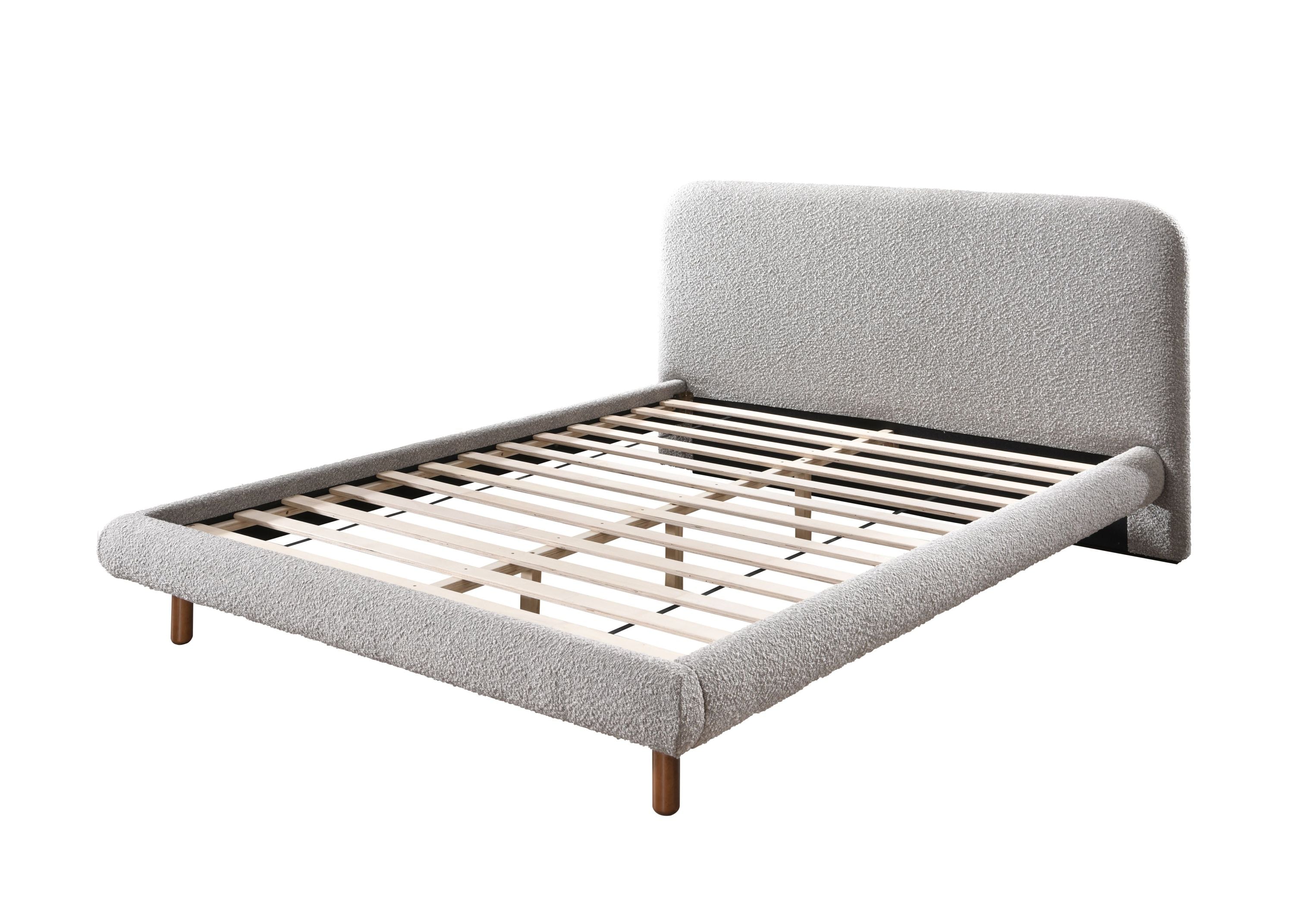 Cleo Gray Boucle Eastern King Bed with Upholstered Headboard