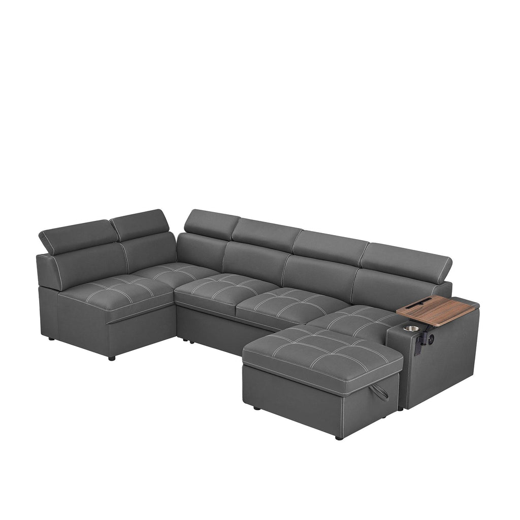Grey Sectional Sofa with Storage Ottoman for Comfort.