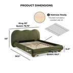 Olive Green Queen Size Bed with Boucle Upholstery.