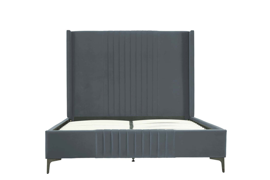 Promenade Upholstered Velvet Queen Bed in Gray