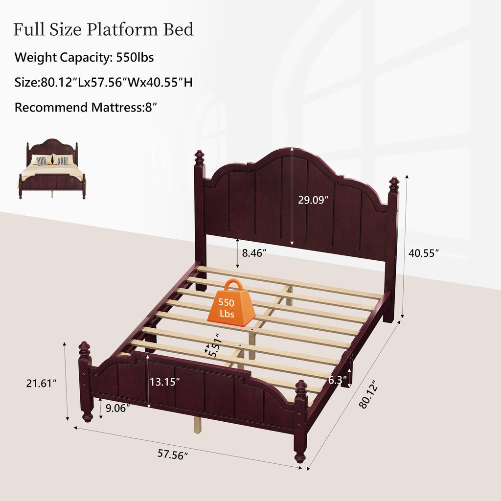 Full Size Wooden Bed Frame with Headboard, Easy Assembly.
