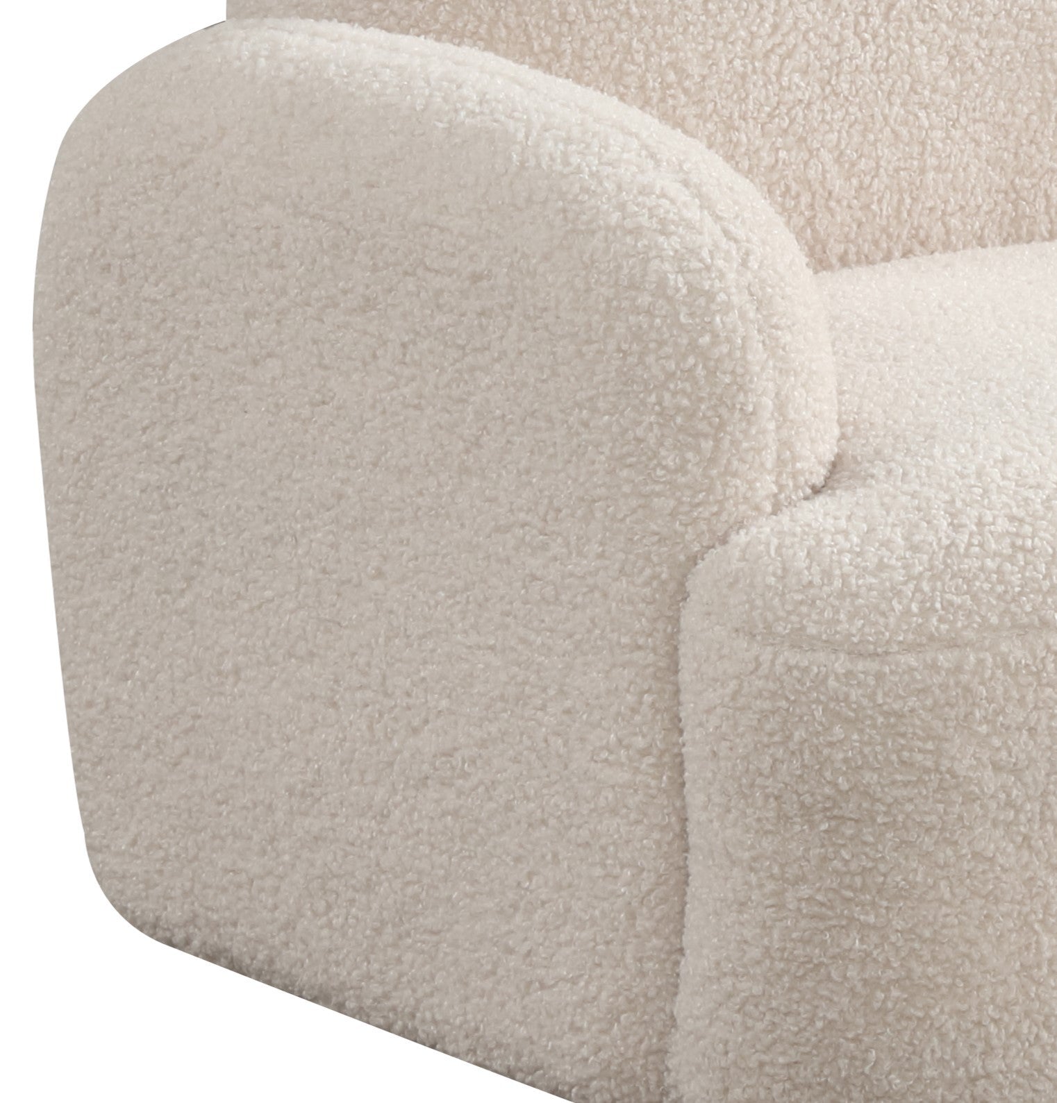Armrest detail of Bear Shaped Kids Armchair - Beige Sherpa highlighting plush sherpa fabric and rounded design for kids.