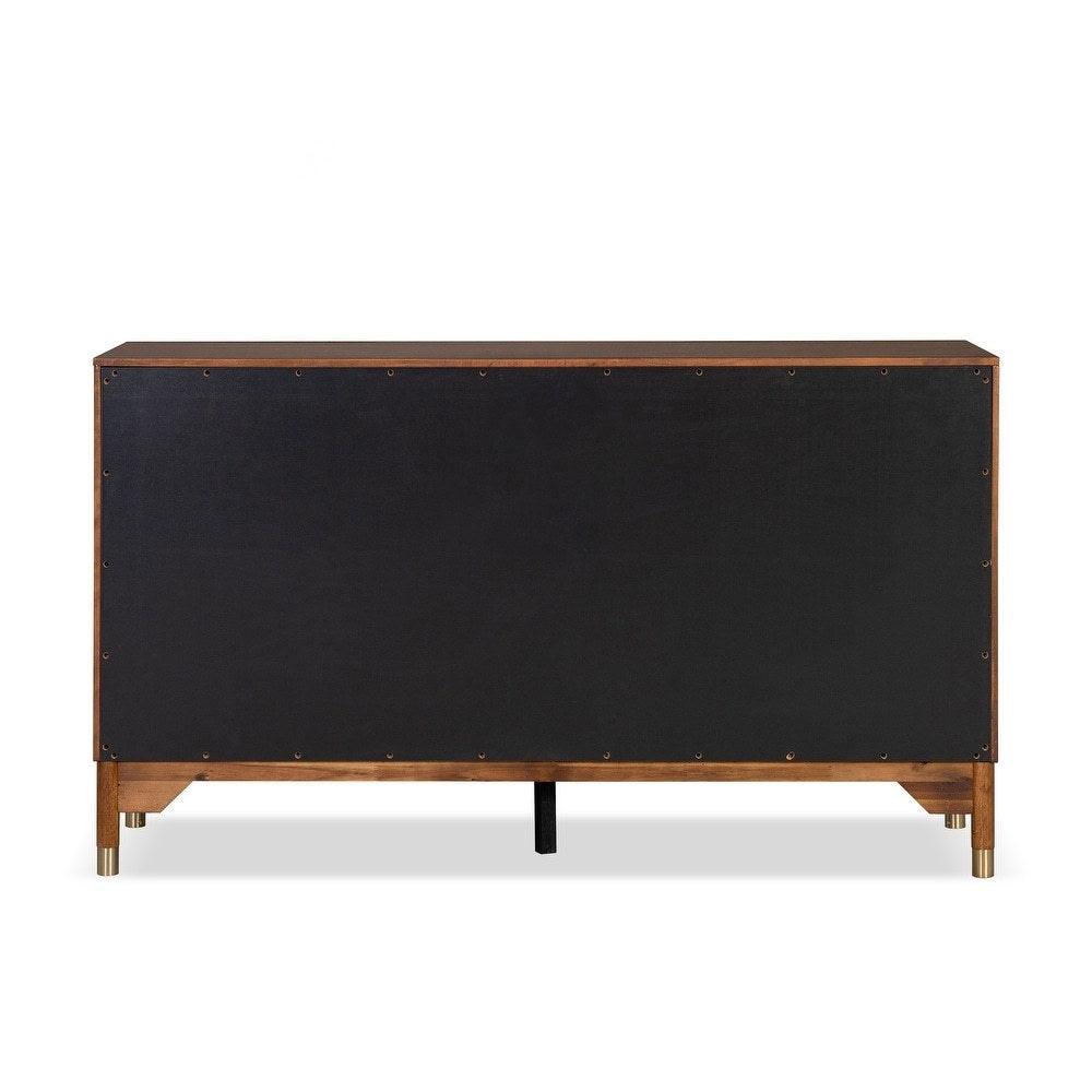 Walnut 6-Drawers Dresser with Gold-Capped Legs.