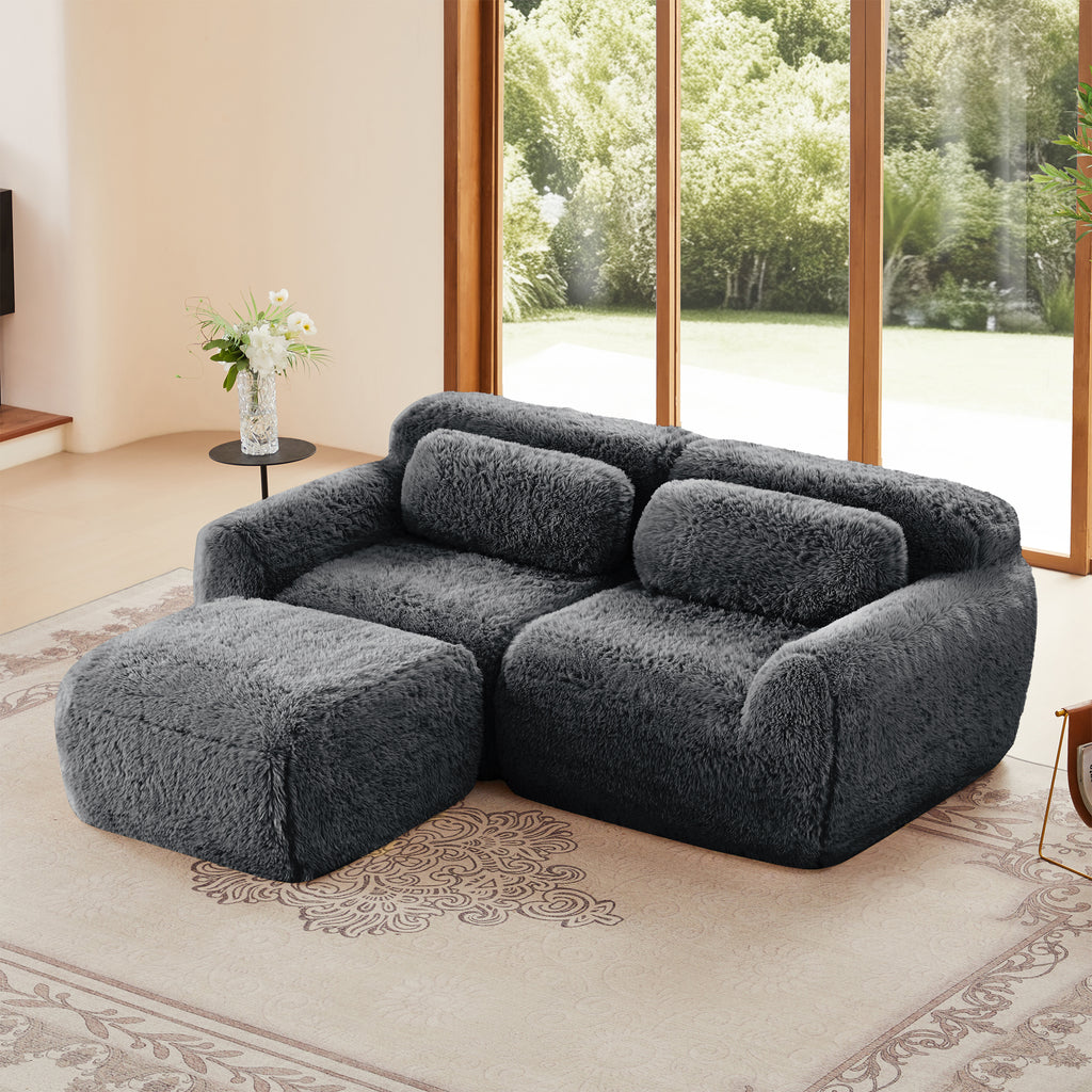 L-Shaped Sectional Sofa - Modular Plush in dark grey with chaise, ergonomic design and plush fabric, ideal for modern living rooms.