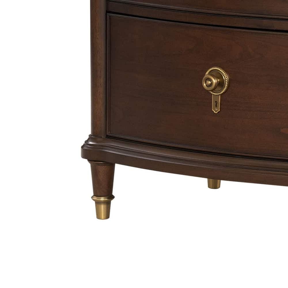 Transitional Dresser with Gold Capped Legs in Dark Cherry.
