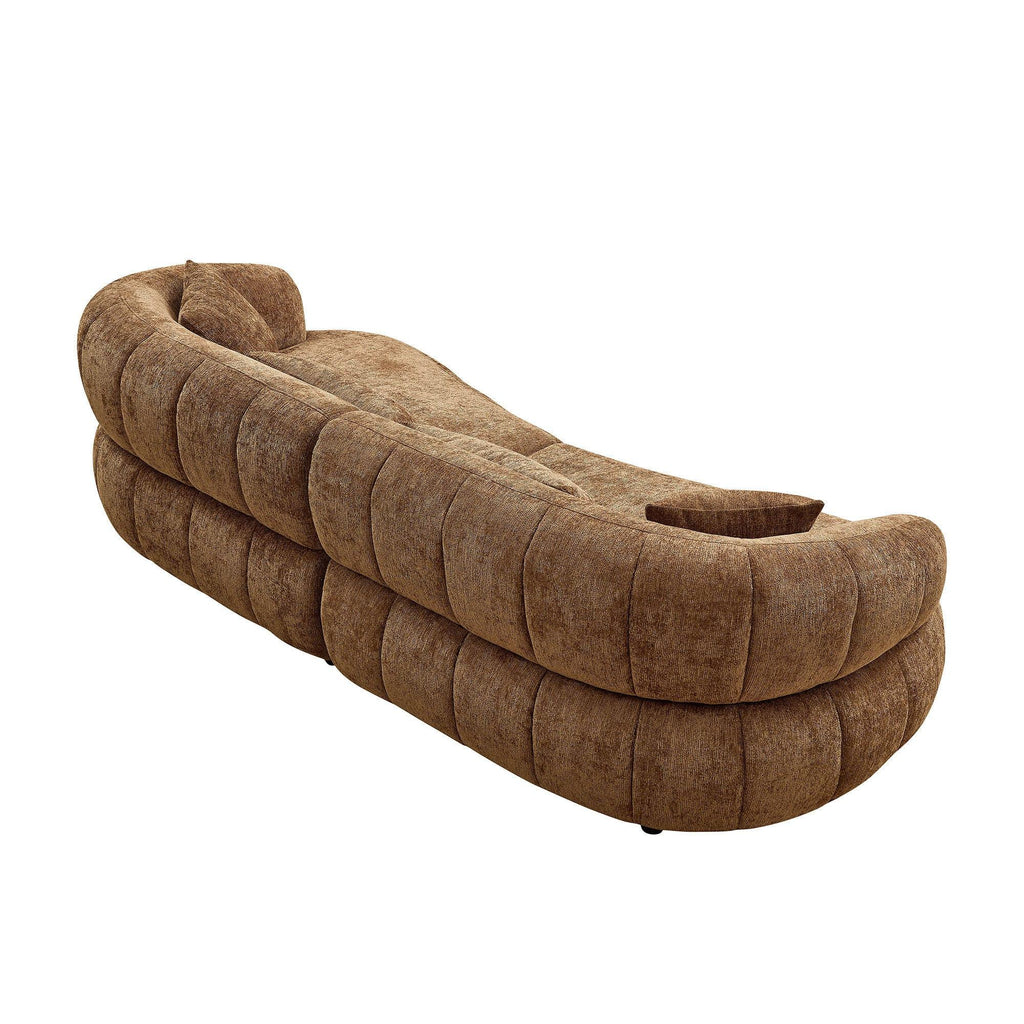 Curved Modern Sofa - 4-Seat Textured Fabric Couch.