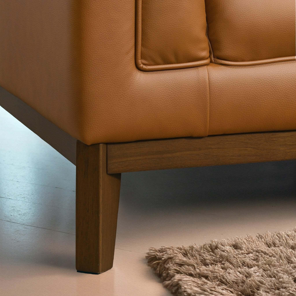 Modern Vegan Leather Mid-Century Cognac Sofa.