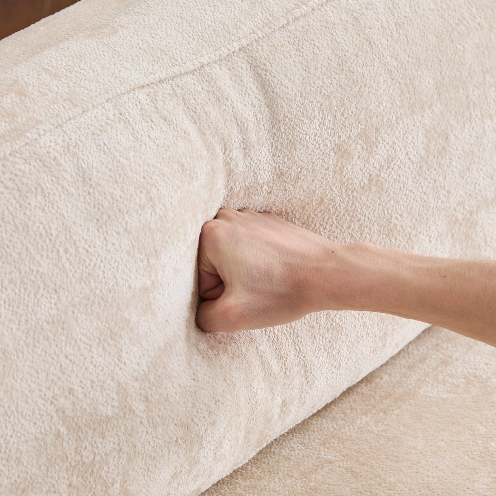 Modern Three-Seater Boucle Sofa - Beige Upholstered Couch.
