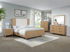 Modern Wood Nightstand with Storage and Engineered Stone Top.