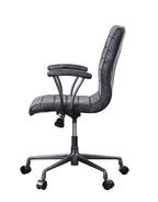 Barack Black Leather Chair - Office Seating side view showing cushioned seat, curved armrests, and five-wheel aluminum base.