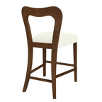 Back view of Counter Height Stool in Walnut+Beige with curved wooden frame and beige upholstered seat. Durable and stylish.
