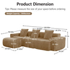 Velvet Modular Sectional Sofa - L Shape with Ottoman and Pillows, detailed product dimensions and weight capacity per seat.
