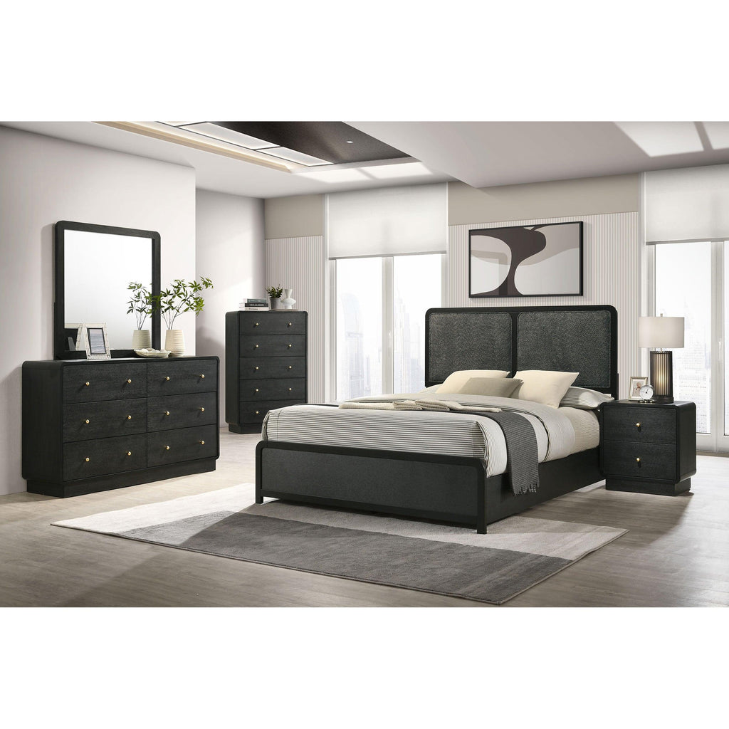 Burton Black Upholstered Queen Bed - Modern Design.