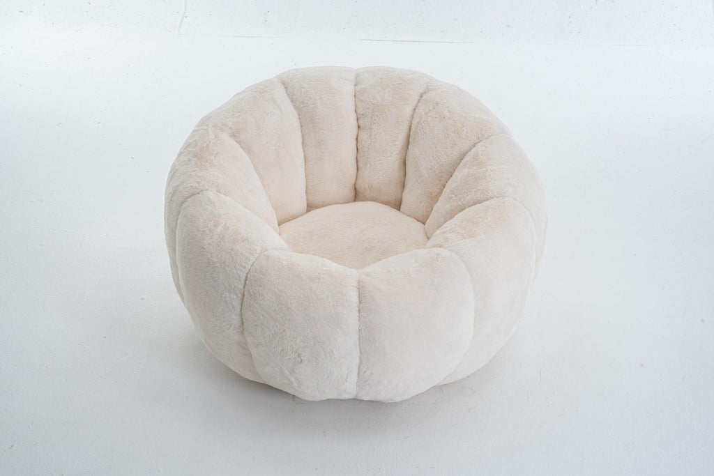 Beige Bean Bag Chair - Floral-Shaped Soft Sofa for Living Room.