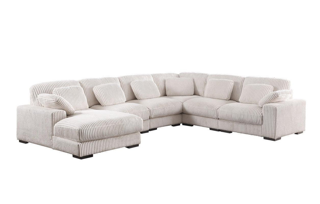 Elodie Beige Corduroy Modular Sectional Sofa with Chaise.