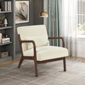 Beige Plush Corduroy Accent Chair with Solid Rubber Wood Frame