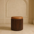 Solid Wood Leather Accent Stool for Modern Bedrooms.