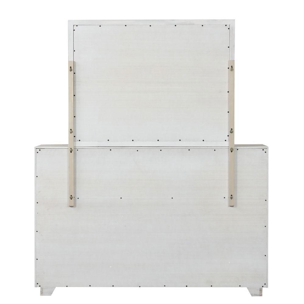 Light Gray Dresser with Mirror - Six Drawers Storage.