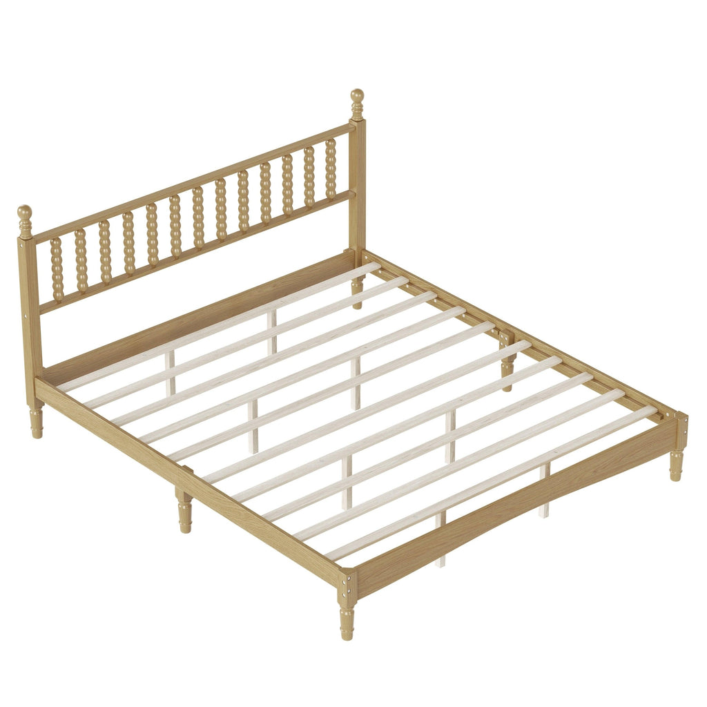 King Size Wood Platform Bed Featuring a Gourd Shaped Headboard.