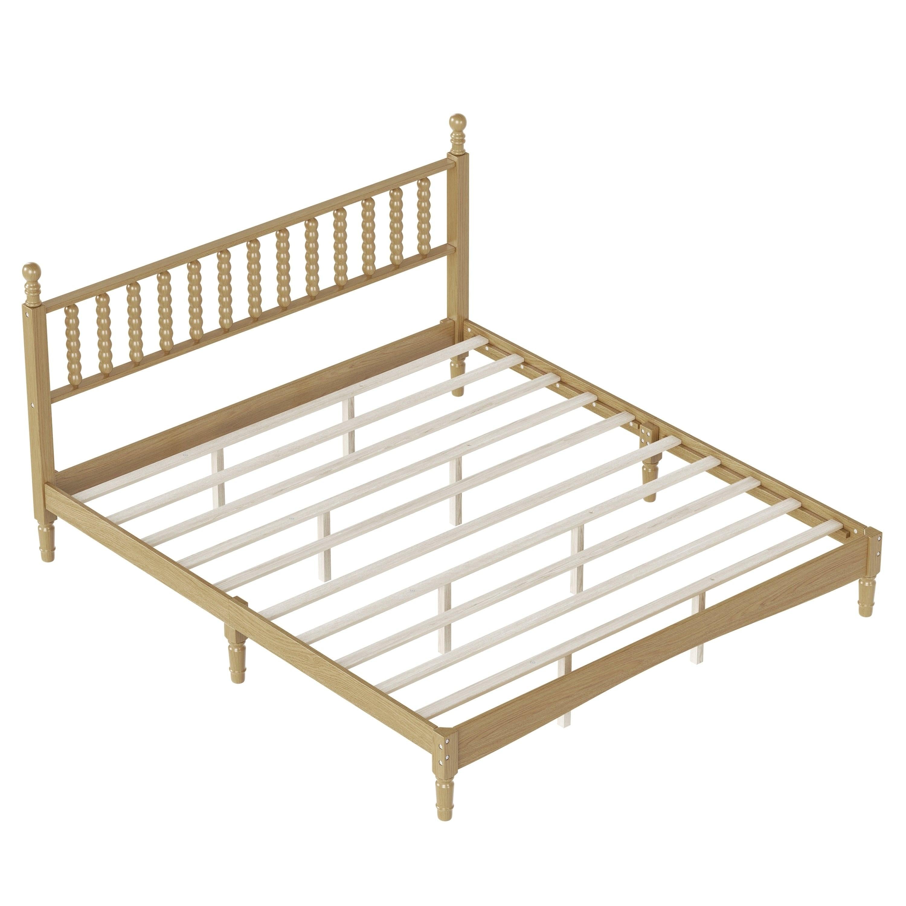King Size Wood Platform Bed Featuring a Gourd Shaped Headboard.