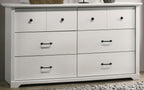 Elara White 6-Drawer Dresser with Black Handles.