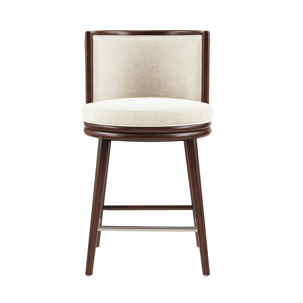 Evalyn Cream Textured Chenille Counter Stool  with Beech Wood Legs
