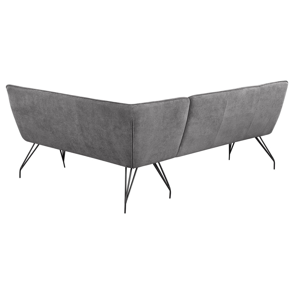 L-Shaped Dining Bench with Grey Upholstery and Retro Design.