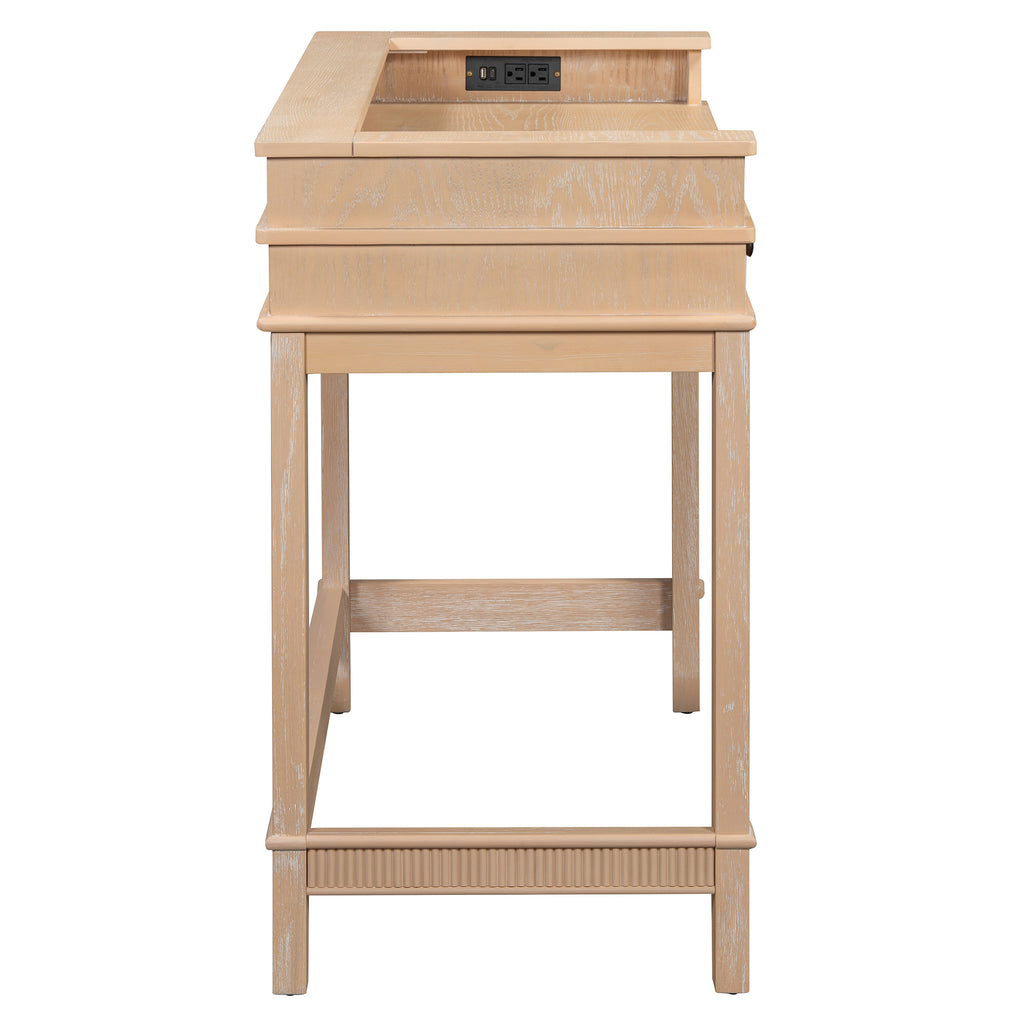 TREXM 4-Piece Dining Table Set for 3, Retro Kitchen Table and Chairs Set with 3 Storage Drawers, Ideal for Small Spaces (Natural)