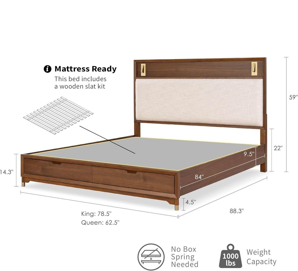 Mid-Century Modern Queen Bed with Reading Light.