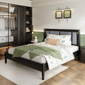Solid Wood Queen Bed - Heavy Duty, Support 500 lbs - Black Headboard.