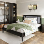 Solid Wood Queen Bed - Heavy Duty, Support 500 lbs - Black Headboard.