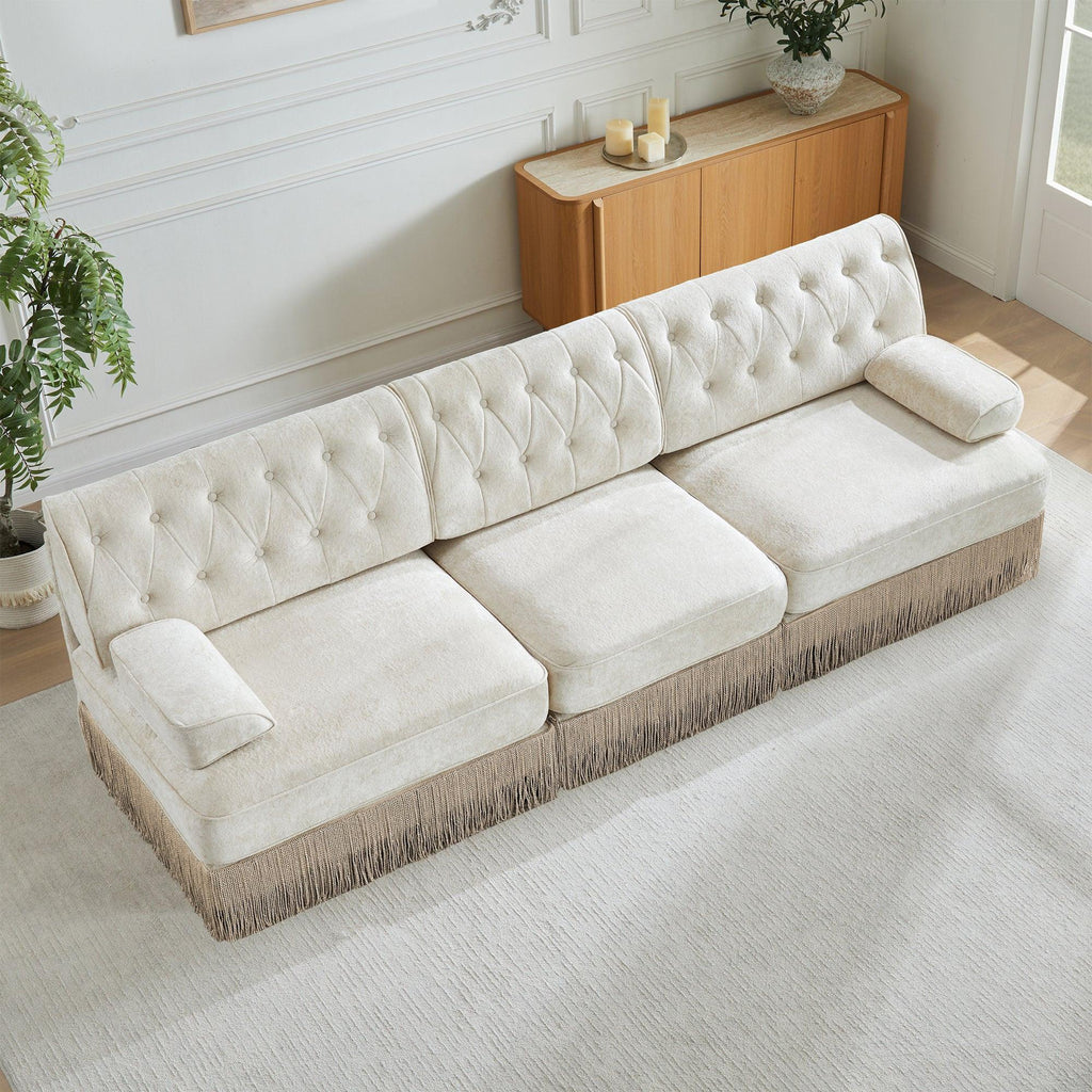Pet-Friendly Velvet Sofa with Tassel Skirt Design.