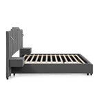 King Size Velvet Bed Frame with Headboard & Table.