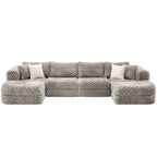 Modular Sectional Sofa Grey Bubble Velvet with Movable Ottomans.