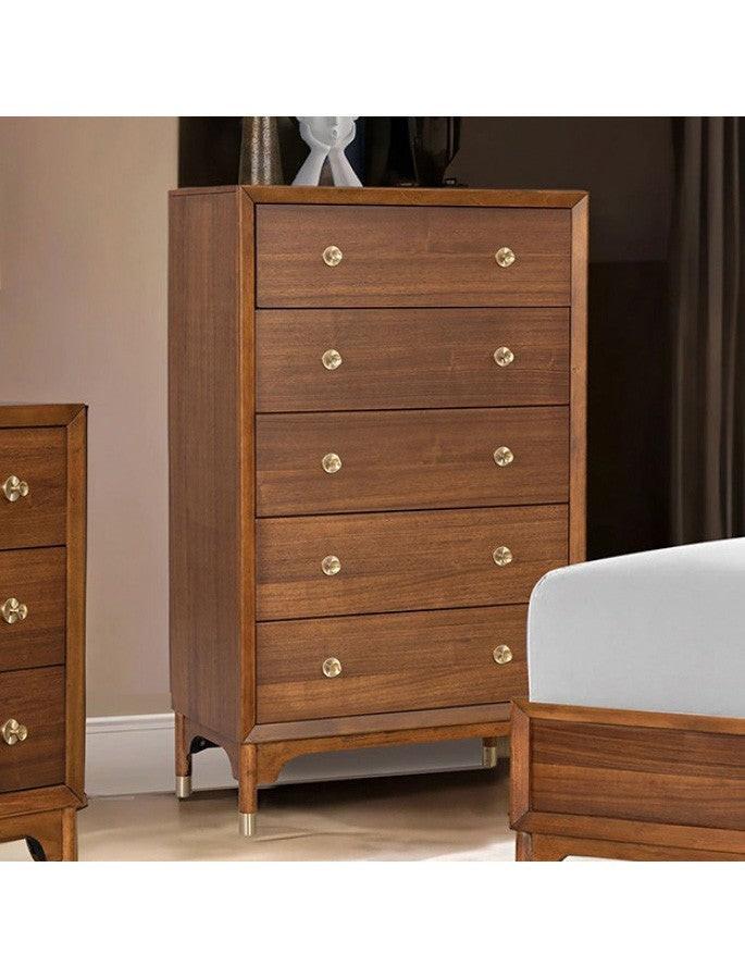 1pc Walnut Finish Five-Drawers Tall Chest for Bedroom.