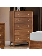 1pc Walnut Finish Five-Drawers Tall Chest for Bedroom.