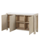 Vanilla Farmhouse Storage Buffet with Marble Top in Beige and Light Natural, Solid Wood and MDF Construction, 65.75 x 18 x 36 inches.