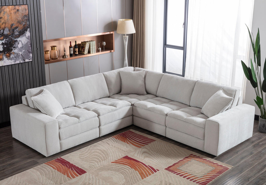Breton Modular Sectional Sofa - Oyster Grey Fabric.