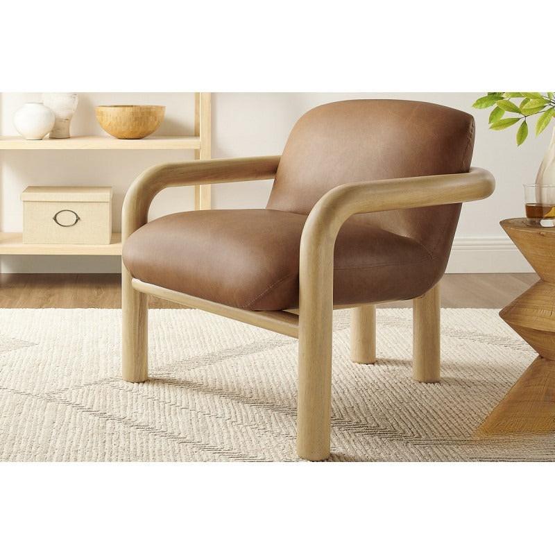 Accent Chair with Wood Frame - Modern Faux Leather Armchair.